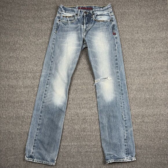 Vintage Christian Audigier Jeans Mens 30 Blue Denim Luxury Designer Distress Y2K - Picture 1 of 8